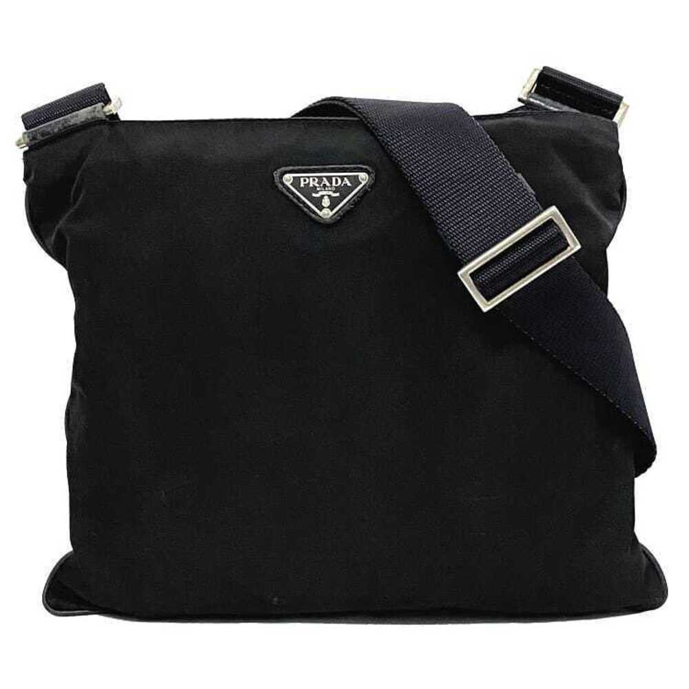 Prada Shoulder Bag Black Silver Nero Black Tessuto Sacoche Triangle Plate
